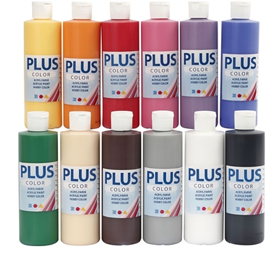 Plus Color Hobbymaling 12 x 250 ml - Ass. Farver